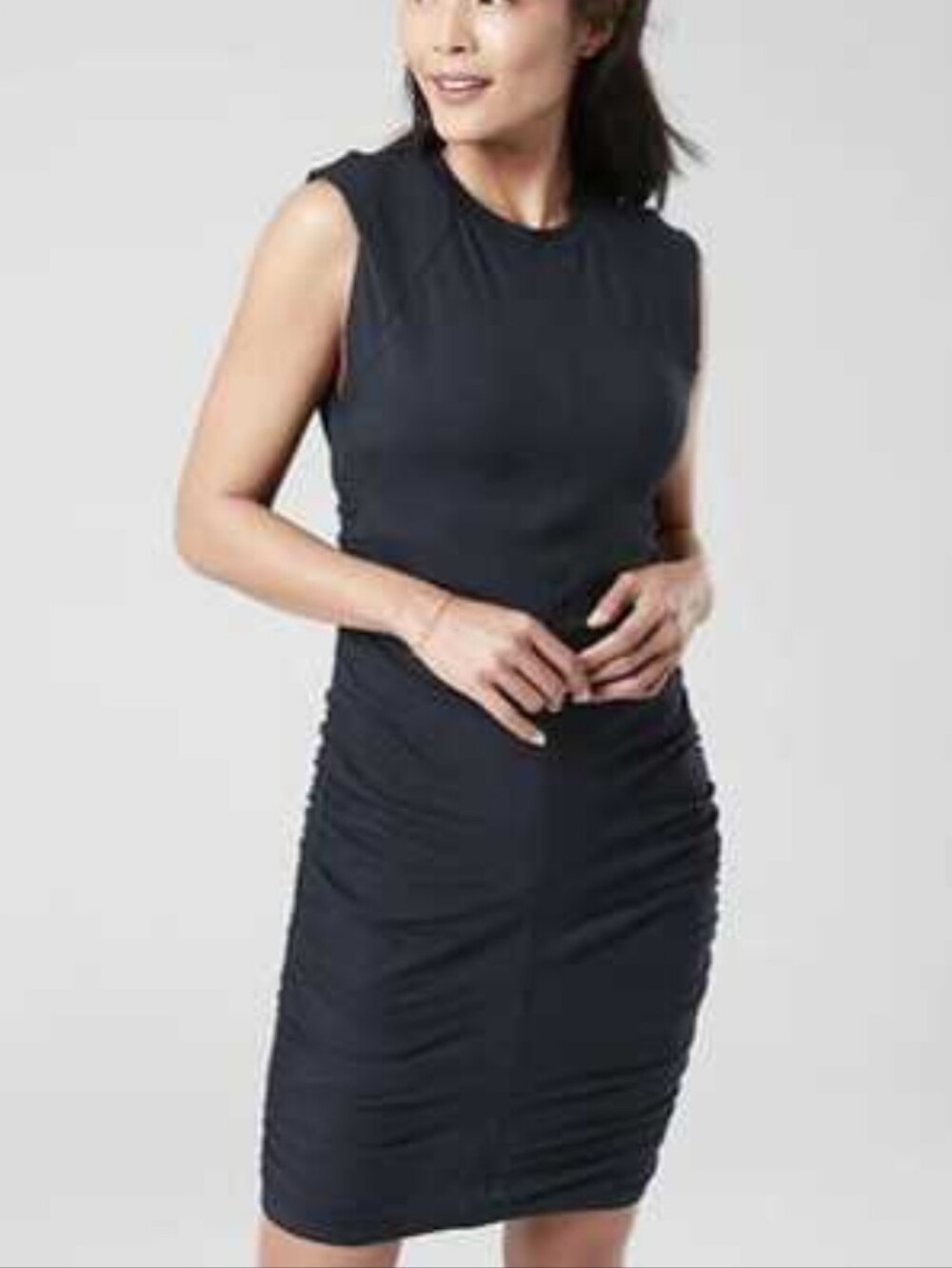 Athleta Presidio Ruched Bodycon Stretch Dress navy blue Knee length sz Small